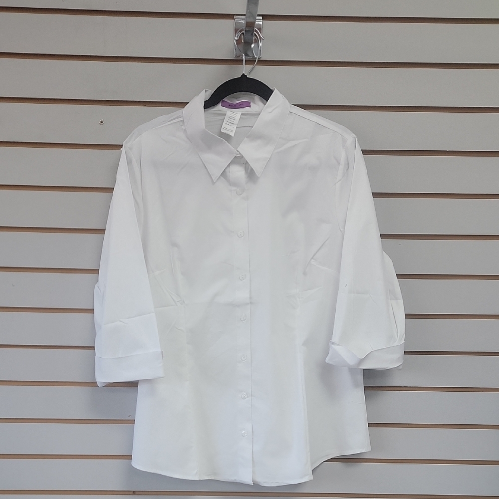 Elegant White Women's Button-Down Shirt. Avaliable In Small Size To 6xl - Picture 4 of 7